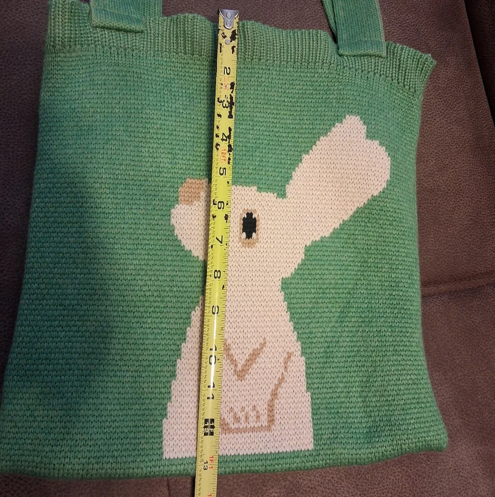 Green Hand Knitted Bunny Tote Bag